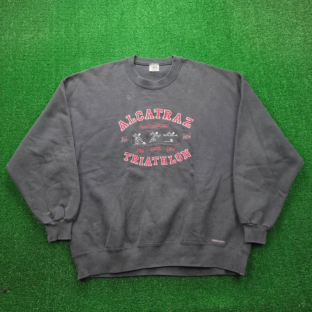 Vintage Crazy Shirts Hawaii Alcatraz Triathlon Embroidered Sweatshirt Mens XL